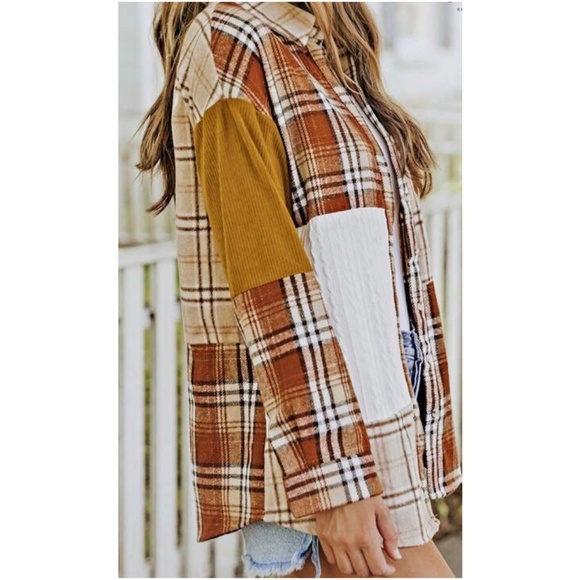 016 Cozy Plaid Print Button Down Jacket Shacket - Picture 3 of 4